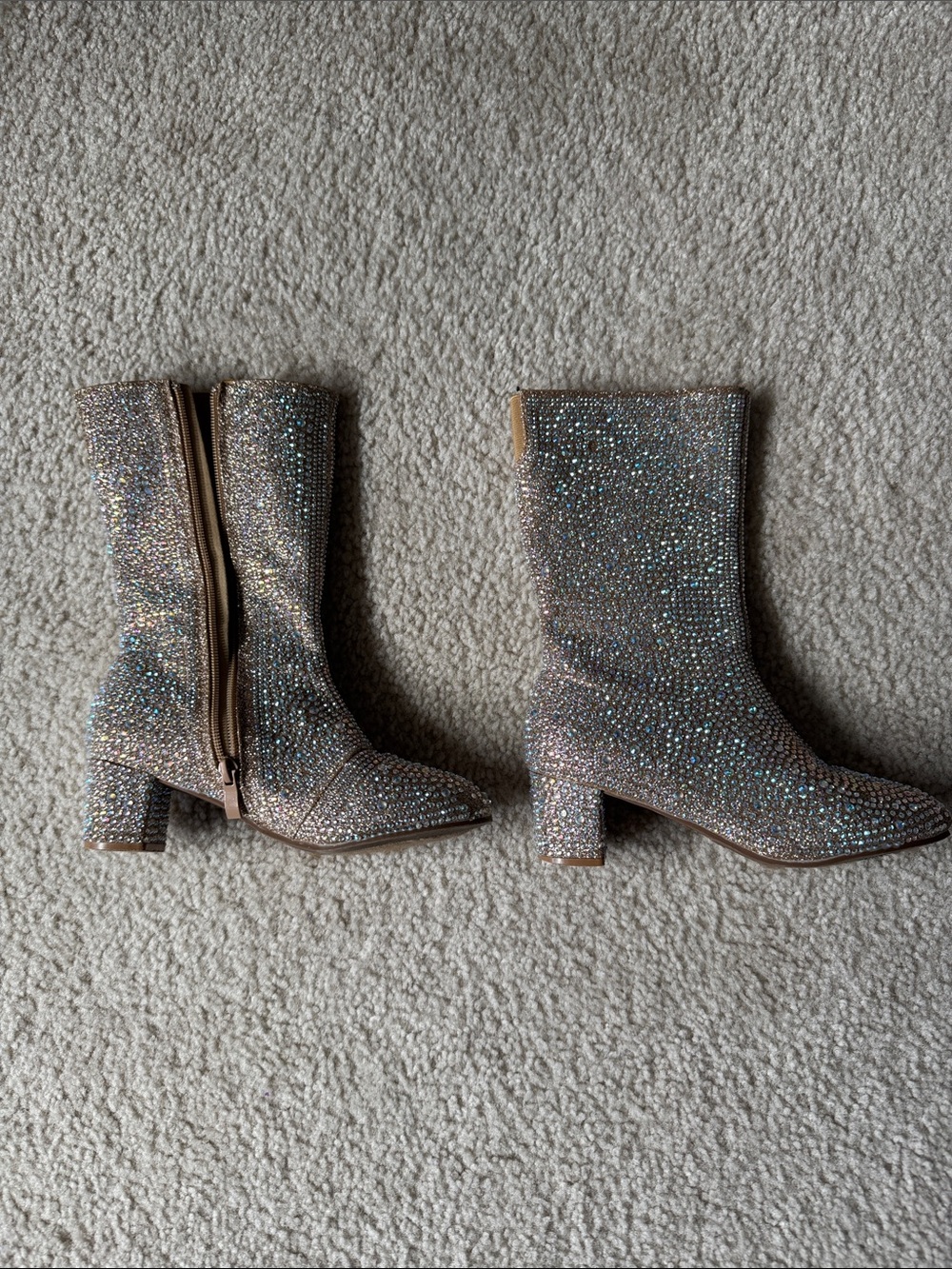 Girls Sparkle Mid-Calf Block Heel Boots - Glitter Champagne